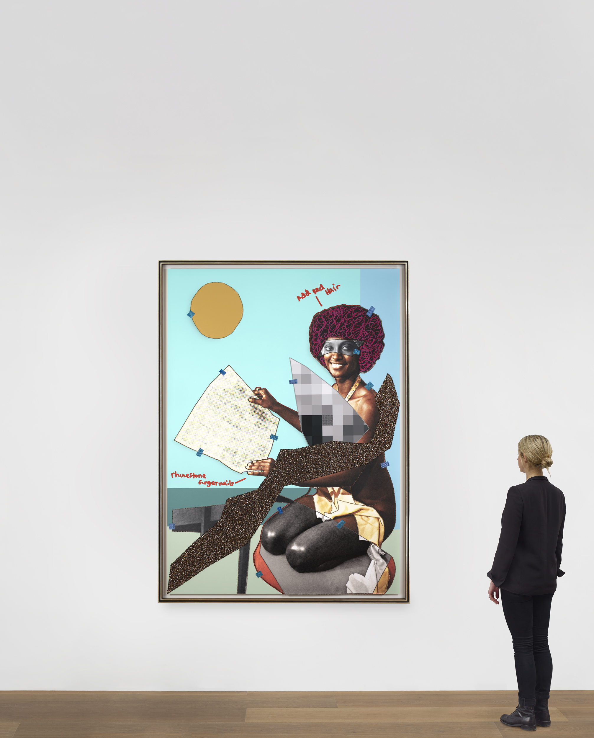 Scale view of Mickalene Thomas's painting Jet Blue #27