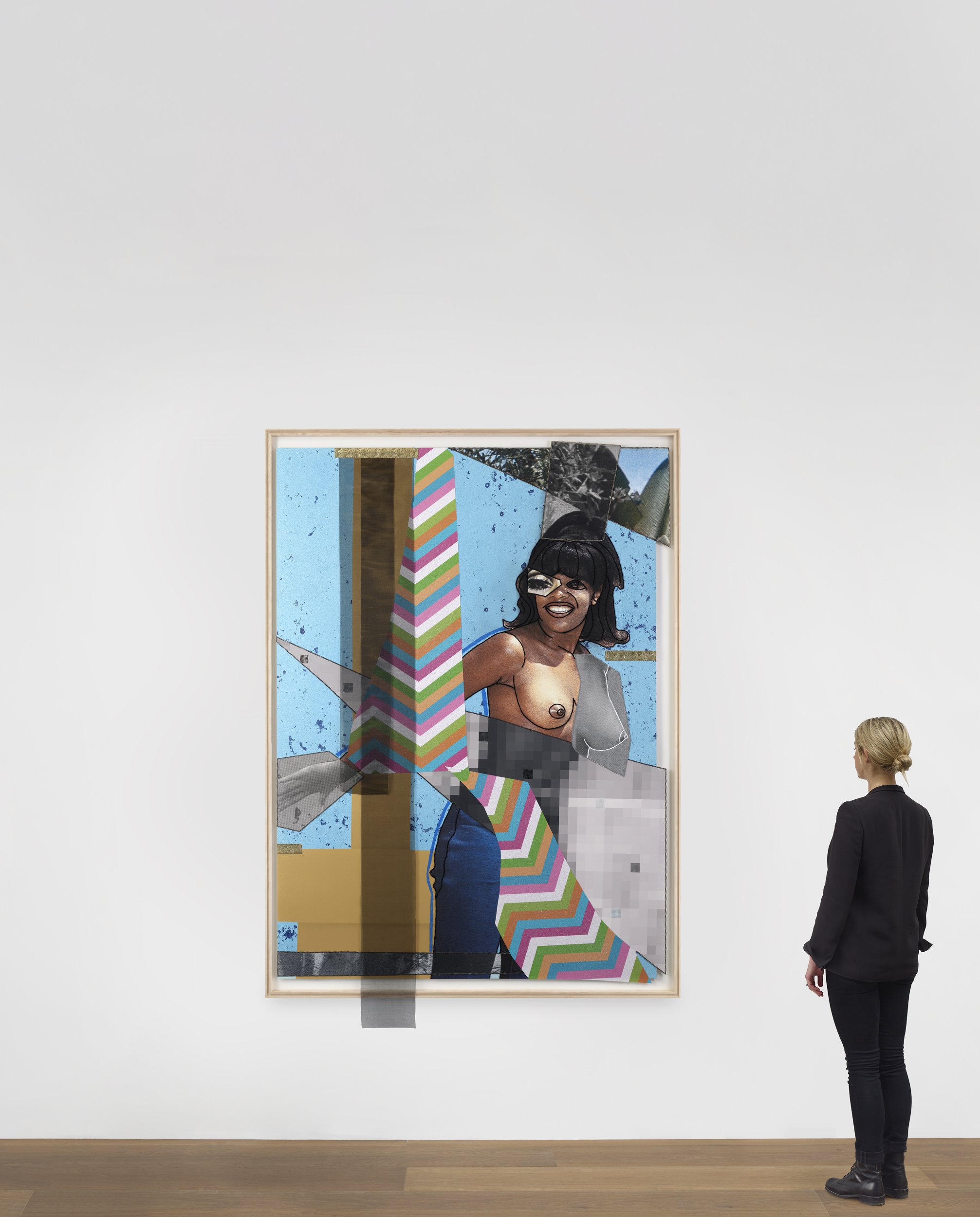 Scale view of Mickalene Thomas's painting Jet Blue #29
