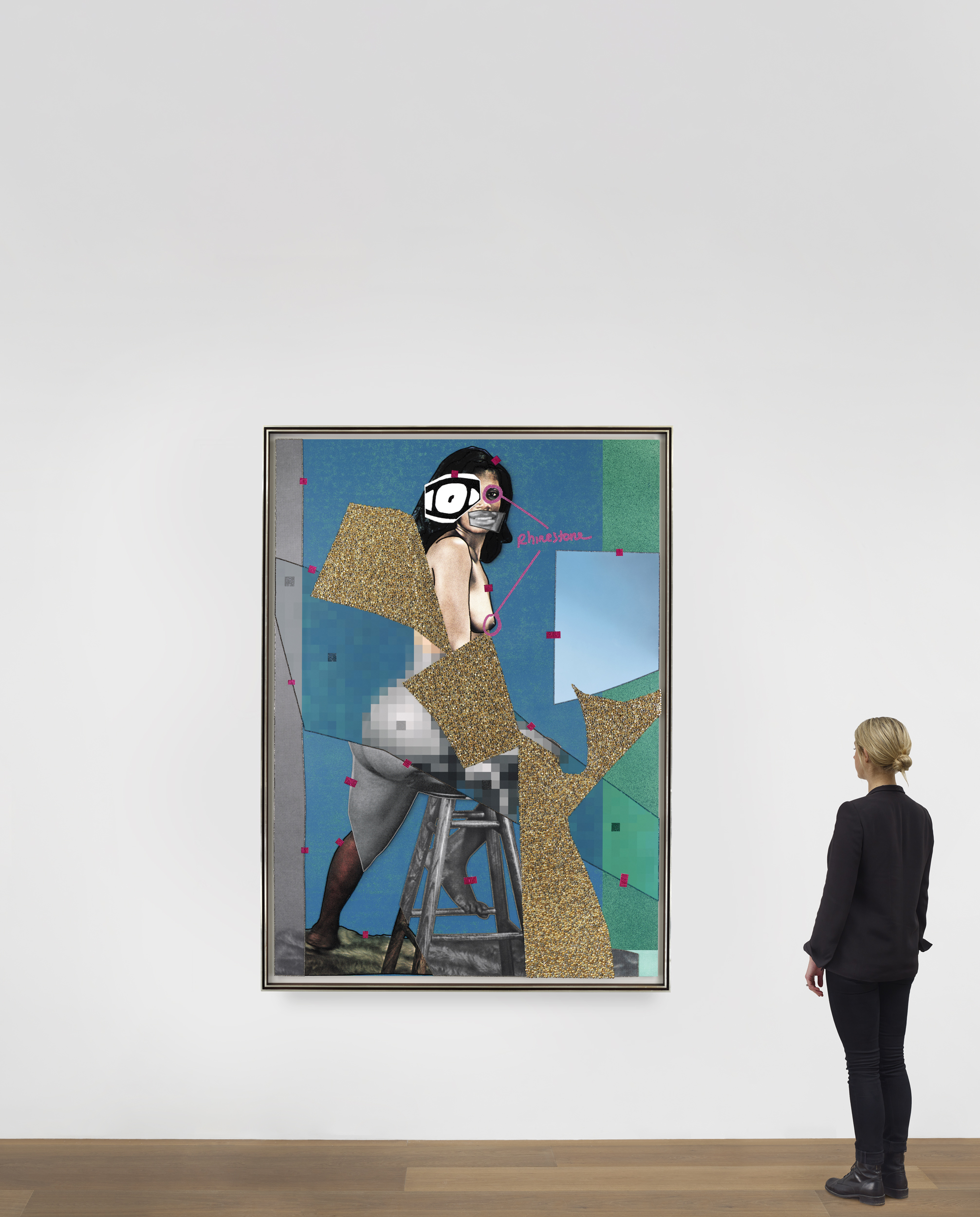 Scale view of Mickalene Thomas's painting Jet Blue #31